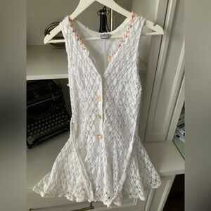 Vintage Y2K 90’S RICO Crochet Knit White Darling Sleeveless Romper Women SZ XS 2